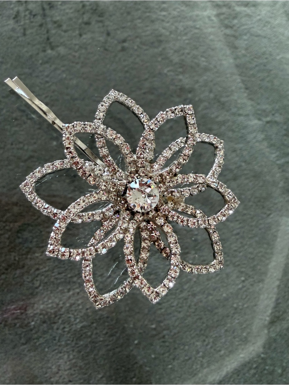 Jennifer Behr Crystal Floral Hair Pin Silver Bridal Hair Accessory